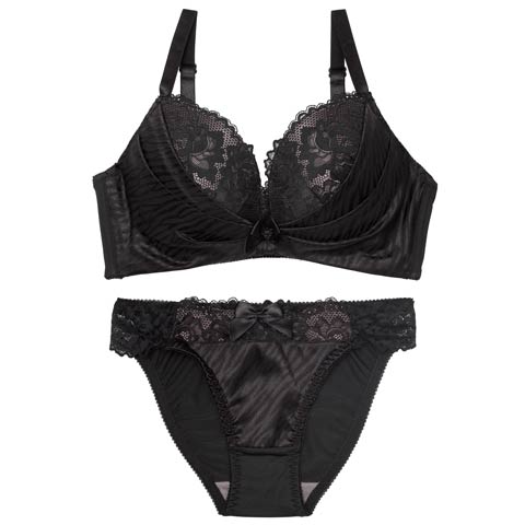 11/3新作!【EFサイズ】ゼブラジャガードサテンブラジャー&フルバックショーツ[推し](ブラック-E70/ショーツM)