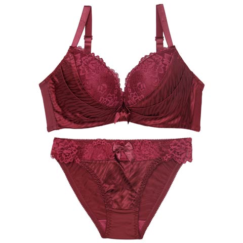 11/3新作!【EFサイズ】ゼブラジャガードサテンブラジャー&フルバックショーツ[推し](ワインレッド-E70/ショーツM)