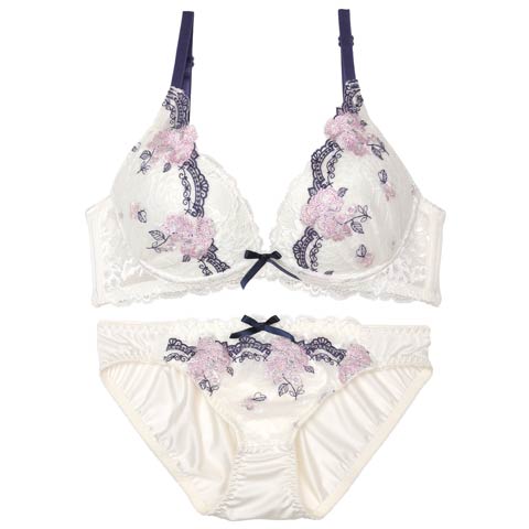 10/15再販!ダマスクブルームアーチブラジャー&フルバックショーツ[推し][人気](オフホワイト-B70/ショーツM)