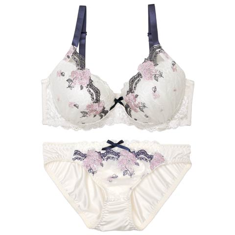 【EFサイズ】ダマスクブルームアーチブラジャー&フルバックショーツ[推し](オフホワイト-E70/ショーツM)