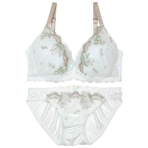 【EFサイズ】ダマスクブルームアーチブラジャー&フルバックショーツ[推し](ミント-E70/ショーツM)