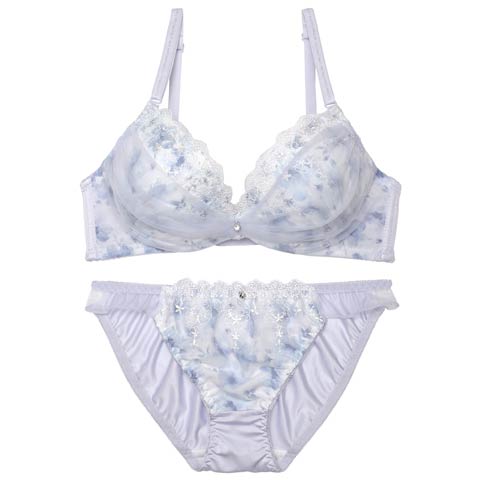 7/4新作!ブロッサムシフォンベールブラジャー&フルバックショーツ[推し][人気](ラベンダー-A70/ショーツM)