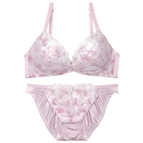 7/4新作!ブロッサムシフォンベールブラジャー&フルバックショーツ[推し][人気](ピンク-A70/ショーツM)