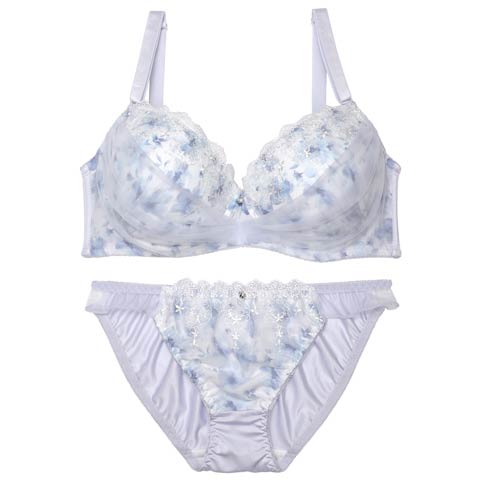 7/4新作!【EFサイズ】ブロッサムシフォンベールブラジャー&フルバックショーツ[推し](ラベンダー-E75/ショーツL)