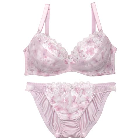 7/4新作!【EFサイズ】ブロッサムシフォンベールブラジャー&フルバックショーツ[推し](ピンク-E75/ショーツL)