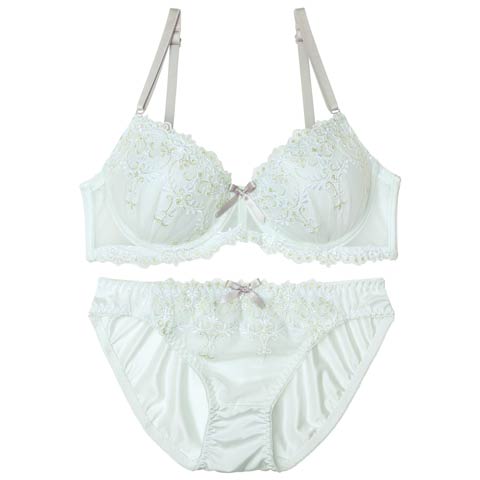 【EFサイズ】ドリーミーチュールレースブラジャー&フルバックショーツ[推し](ミント-E70/ショーツM)