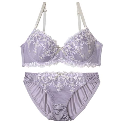 【EFサイズ】ドリーミーチュールレースブラジャー&フルバックショーツ[推し](グレー-E70/ショーツM)