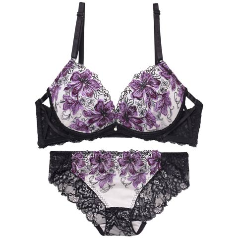 11/26再販!【三上悠亜着用】プレシャスフラワークロスブラジャー&バック透けフルバックショーツ[推し][人気](パープル-B65/ショーツM)