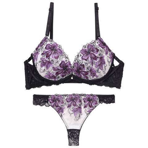 9/26新作!【Tバック】【三上悠亜着用】プレシャスフラワークロスブラジャー&バック透けTバックショーツ[推し][人気](パープル-B65/ショーツM)