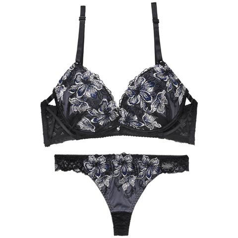 9/26新作!【Tバック】【三上悠亜着用】プレシャスフラワークロスブラジャー&バック透けTバックショーツ[推し][人気](ネイビー-B65/ショーツM)