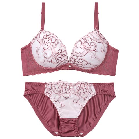 8/6新作!ニュアンスハートチュールレース育乳ブラジャー&フルバックショーツ[推し][人気](ローズ-A70/ショーツM)