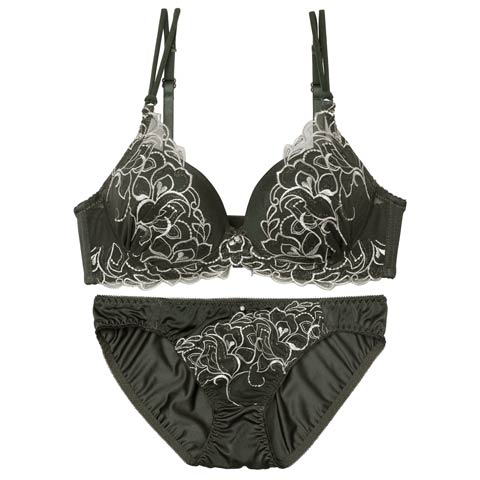 8/19再販!ラディアントエンブロイダリーブラジャー&フルバックショーツ[人気][推し](グリーン-A70/ショーツM)