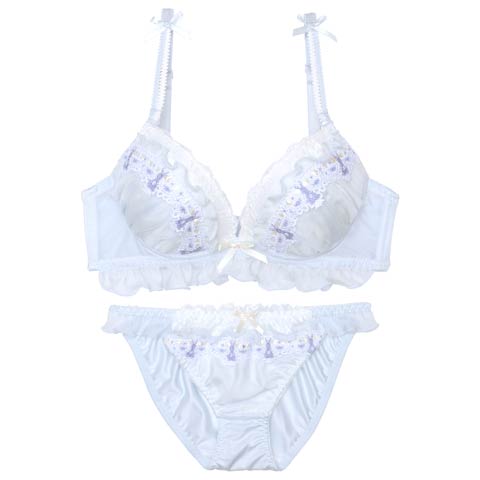 9/11再販!ミルキーバニーフリルブラジャー&フルバックショーツ[推し][人気](サックス-A70/ショーツM)