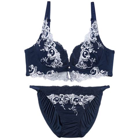 8/8新作!ミスティックアイビーカシュクール育乳ブラジャー&フルバックショーツ[推し][人気](ネイビー-A70/ショーツM)