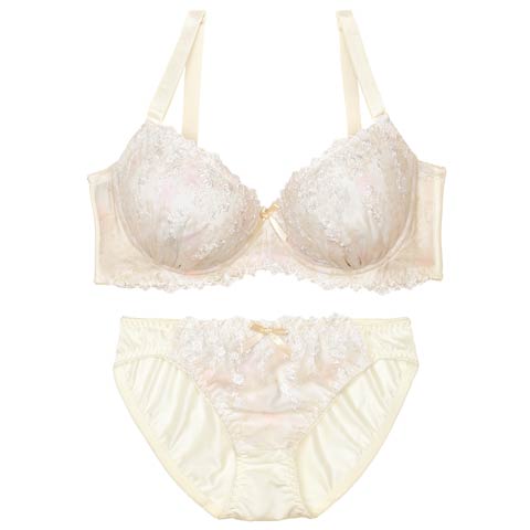 7/11新作!【EFサイズ】メルティペールフラワーブラジャー&フルバックショーツ[推し](クリーム-E70/ショーツM)