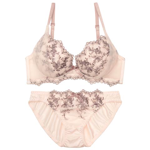 7/16新作!ガーリーチュールブーケブラジャー&フルバックショーツ[推し][人気](ピンクベージュ-A70/ショーツM)