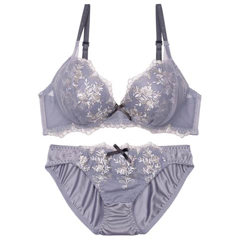 7/16新作!ガーリーチュールブーケブラジャー&フルバックショーツ[推し][人気](グレー-A70/ショーツM)