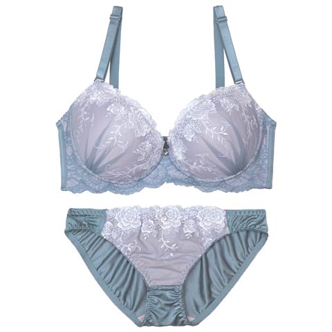 7/30新作!【EFサイズ】ドルチェミスティーローズ育乳ブラジャー&フルバックショーツ[推し](ブルー-E70/ショーツM)