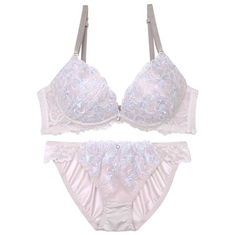 9/11再販!フェミニンリーフエンブロイダリーブラジャー&フルバックショーツ[推し][人気](モカ-A70/ショーツM)