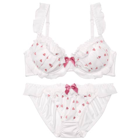 9/1新作!ミニョンハートフリルブラジャー&フルバックショーツ[推し][人気](ホワイト-A70/ショーツM)