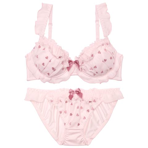 9/1新作!ミニョンハートフリルブラジャー&フルバックショーツ[推し][人気](ピンク-A70/ショーツM)