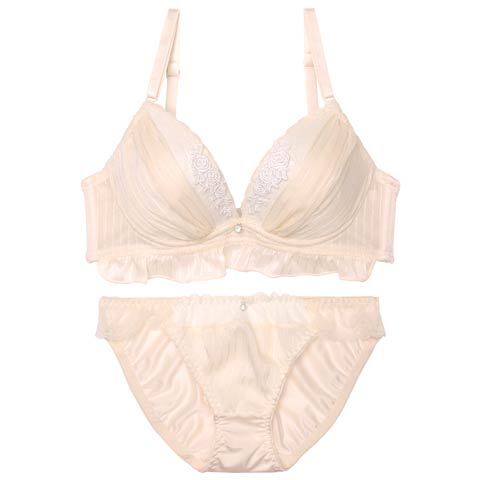 8/20新作!ストライプシフォンレース育乳ブラジャー&フルバックショーツ[推し][人気](ピンク-A70/ショーツM)