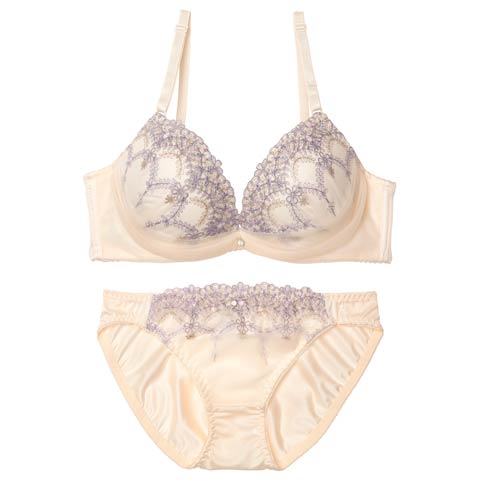 9/10新作!シャイニーチュールフラワーブラジャー&フルバックショーツ[推し][人気](クリーム-A70/ショーツM)