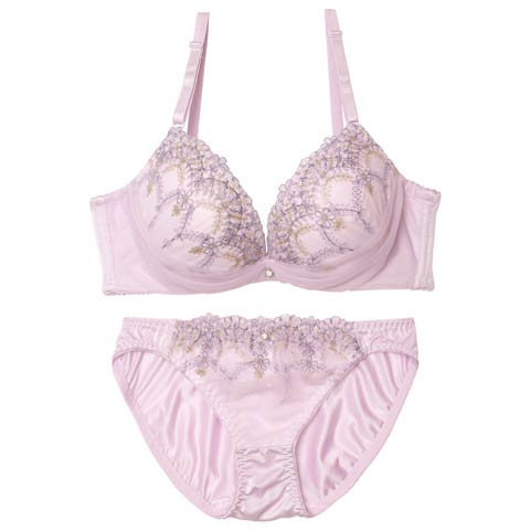 9/10新作!シャイニーチュールフラワーブラジャー&フルバックショーツ[推し][人気](ラベンダー-A70/ショーツM)