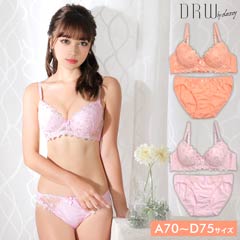 コットン素材プチフラワー刺繍ブラジャー&フルバックショーツ[1250DRW]