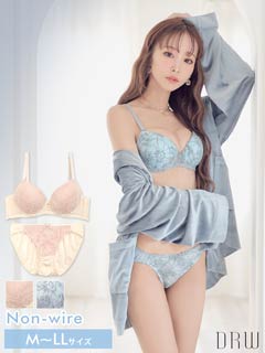 【ノンワイヤー】フルールレースエンブロイダリーブラジャー&フルバックショーツ