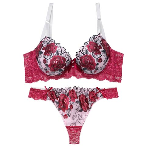 3/17再販!【Tバック】【三上悠亜着用】ゴージャスフラワーパール育乳脇高ブラジャー&バック透けTバックショーツ[推し][人気](ローズピンク-A65/ショーツM)