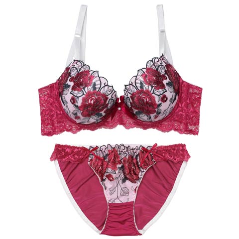 3/17再販!【EFサイズ】【三上悠亜着用】ゴージャスフラワーパール育乳脇高ブラジャー&フルバックショーツ[推し](ローズピンク-E65/ショーツM)