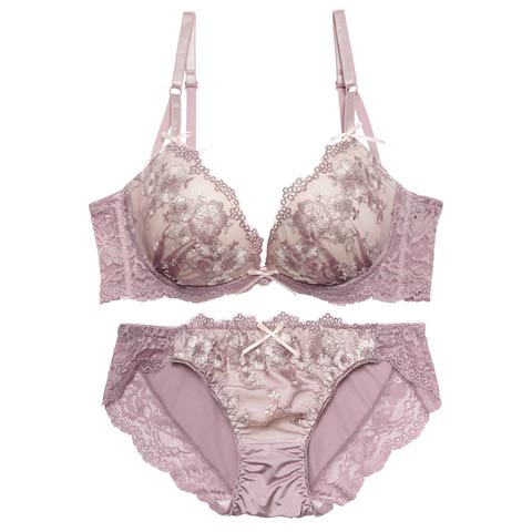 【EFサイズ】ダスティジュエルフラワー育乳脇高ブラジャー&フルバックショーツ[推し](パープル-E70/ショーツM)