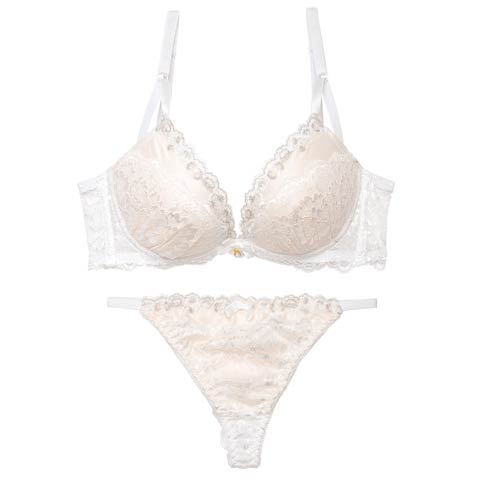 11/18再販!【EFサイズ】【Tバック】エレガンスシアーレース育乳脇高ブラジャー&バック透けTバックショーツ[推し](ホワイト-E65/ショーツM)