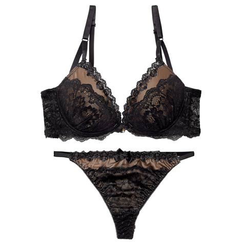 11/18再販!【EFサイズ】【Tバック】エレガンスシアーレース育乳脇高ブラジャー&バック透けTバックショーツ[推し](ブラック-E65/ショーツM)