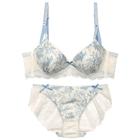 アンティークレーシィアイビー育乳脇高ブラジャー&バック透けフルバックショーツ[推し][人気](ブルー-A65/ショーツM)