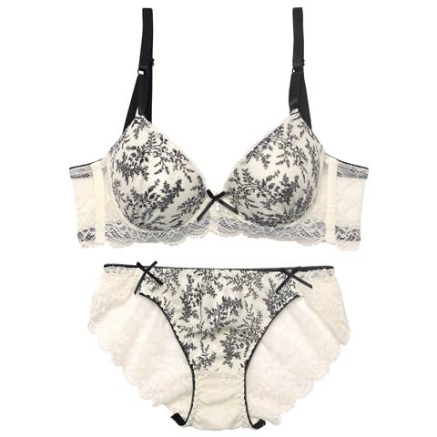 アンティークレーシィアイビー育乳脇高ブラジャー&バック透けフルバックショーツ[推し][人気](ブラック-A65/ショーツM)