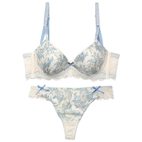 【Tバック】アンティークレーシィアイビー育乳脇高ブラジャー&バック透けTバックショーツ[推し][人気](ブルー-A65/ショーツM)