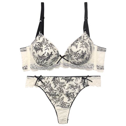 【Tバック】アンティークレーシィアイビー育乳脇高ブラジャー&バック透けTバックショーツ[推し][人気](ブラック-A65/ショーツM)