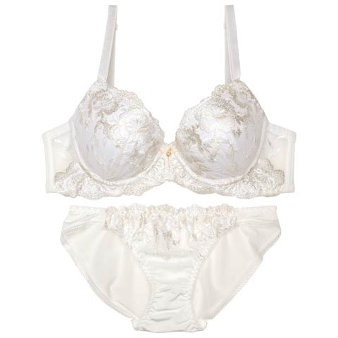 【EFサイズ】ニュアンスベルフローラルブラジャー&フルバックショーツ[推し](ホワイト-E70/ショーツM)
