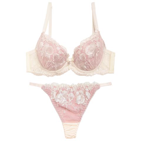 【EFサイズ】【Tバック】【三上悠亜着用】エレガンスフラワー刺繍ブラジャー&Tバックショーツ[推し](ピンク-E65/ショーツM)