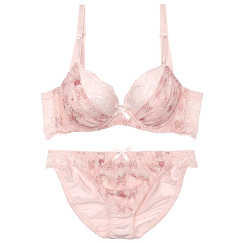 【EFサイズ】メルティボタニカルシフォン育乳ブラジャー&フルバックショーツ[推し](ピンク-E70/ショーツM)