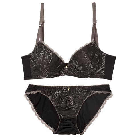 モードボタニカル育乳ブラジャー&フルバックショーツ[推し][人気](ブラック-A70/ショーツM)