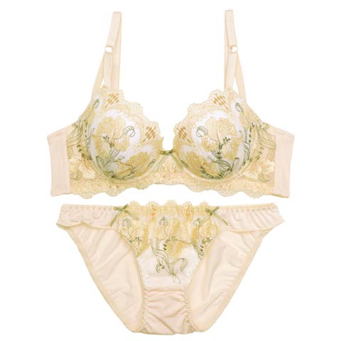 【EFサイズ】フェミニンフルブルーム育乳ブラジャー&フルバックショーツ[推し](クリーム-E70/ショーツM)