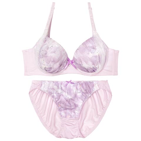 8/28再販!【ノンワイヤー】ガーリーメロウマーブル育乳ブラジャー&フルバックショーツ[推し][人気](パープル-M)