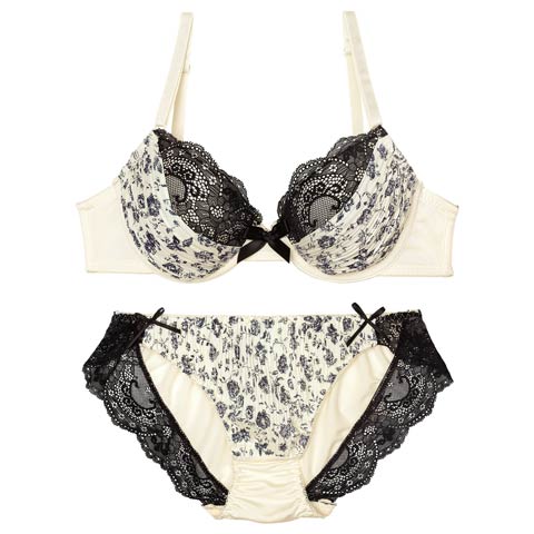 7/14新作!【ノンワイヤー】ギャザーアンティークローズブラジャー&フルバックショーツ[推し][人気](オフホワイト-M)