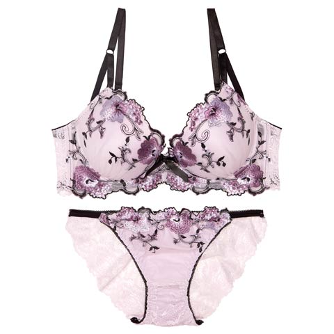 7/2新作!【EFサイズ】【三上悠亜着用】フローラルミューズ育乳ブラジャー&バック透けフルバックショーツ[推し](パープル-E65/ショーツM)