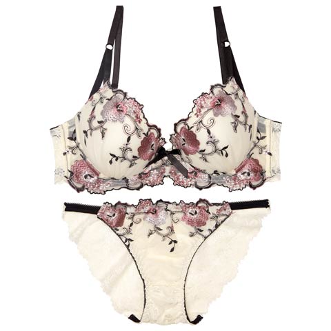 7/2新作!【EFサイズ】【三上悠亜着用】フローラルミューズ育乳ブラジャー&バック透けフルバックショーツ[推し](クリーム-E65/ショーツM)