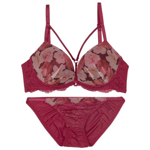 7/2新作!ミラージュコードローズブラジャー&フルバックショーツ[推し][人気](ワインレッド-A65/ショーツM)