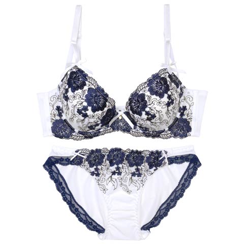 8/28再販!【ノンワイヤー】クラシックリボンフラワー育乳脇高ブラジャー&フルバックショーツ[推し][人気](ホワイト-M)